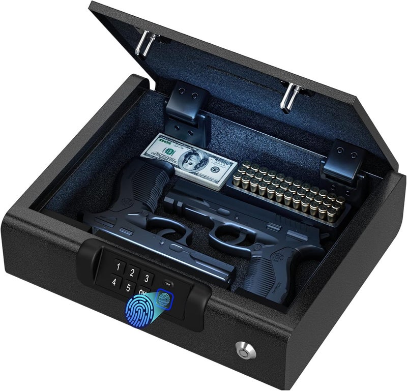 BILLCONCH Gun Safe,Biometric Gun Safe for Pistols 3-Ways unlock Fingerprint Digital PIN Key Unlock with Sound, Lock box for Cloakroom living room Bedroom Nightstand and Car - Image 1